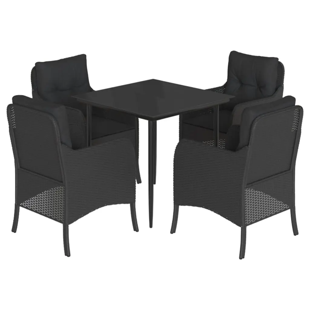 5 Piece Garden Dining Set with Cushions Black Poly Rattan 3211921 - Furniture