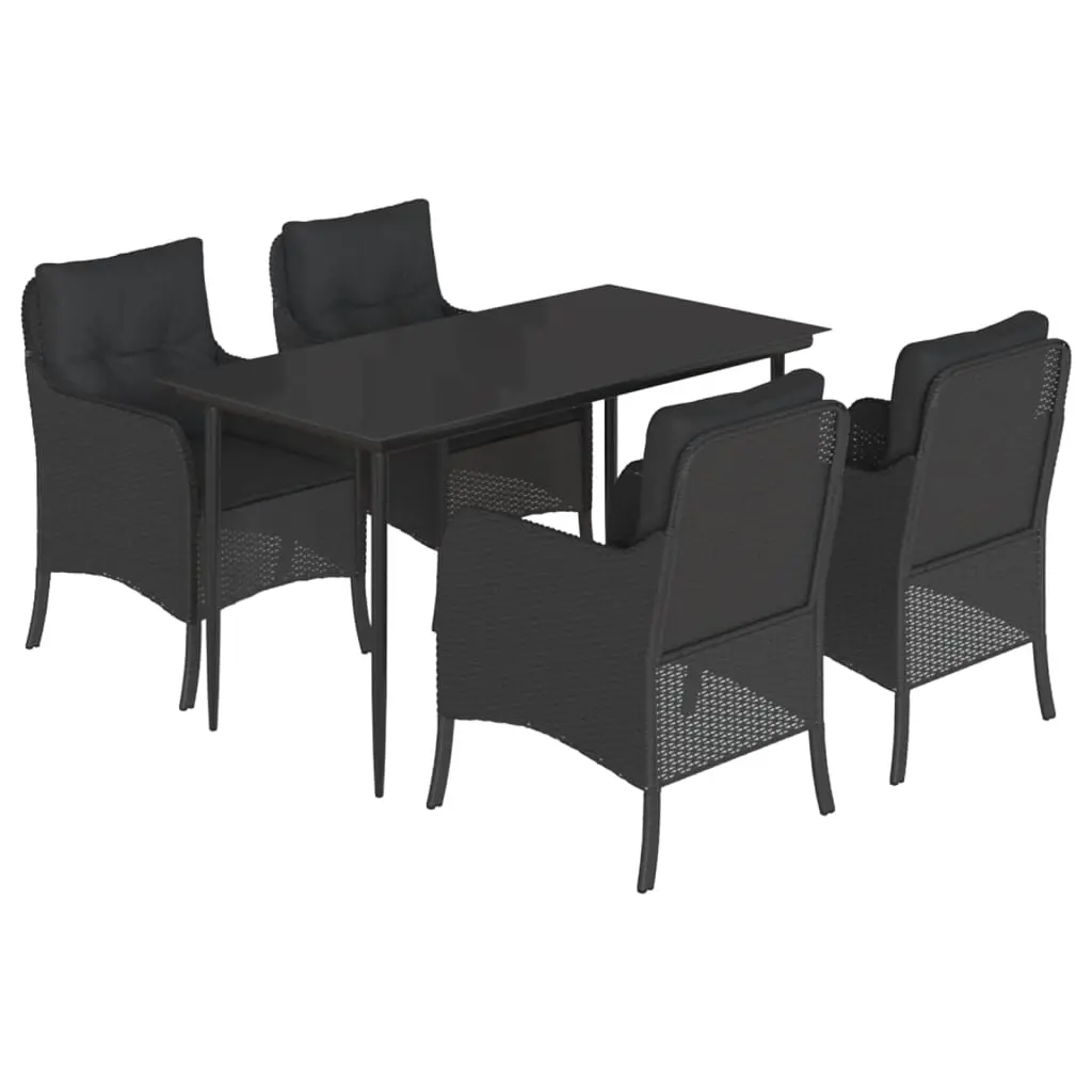 5 Piece Garden Dining Set with Cushions Black Poly Rattan 3211922 - Furniture