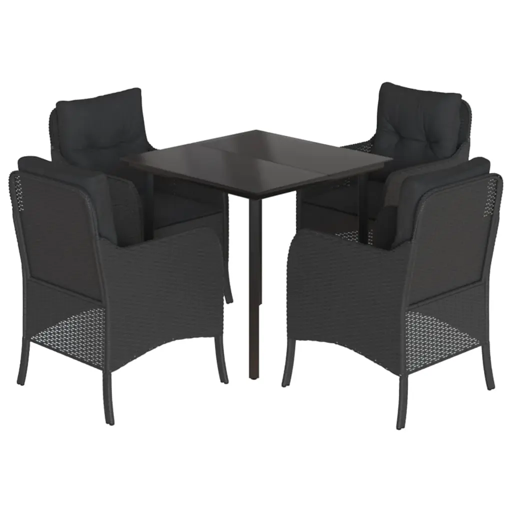 5 Piece Garden Dining Set with Cushions Black Poly Rattan 3211928 - Furniture