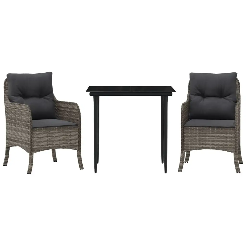 3 Piece Garden Dining Set with Cushions Grey Poly Rattan 3211948 - Furniture