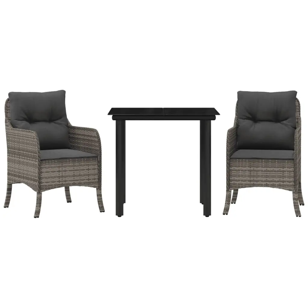 3 Piece Garden Dining Set with Cushions Grey Poly Rattan 3211955 - Furniture