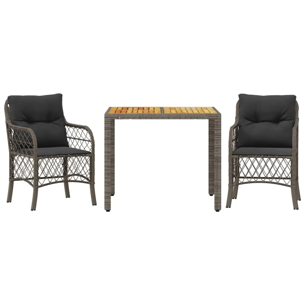 3 Piece Bistro Set with Cushions Grey Poly Rattan 3212048 - Furniture