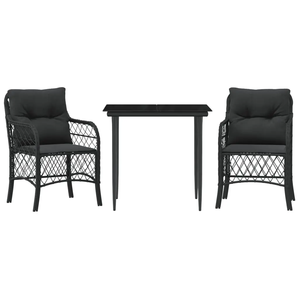 3 Piece Bistro Set with Cushions Black Poly Rattan 3212096 - Furniture
