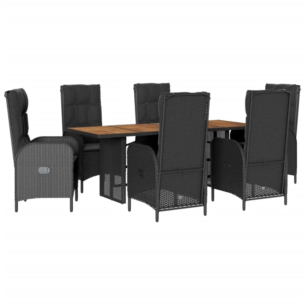 7 Piece Garden Dining Set with Cushions Black Poly Rattan 3213514 - Furniture
