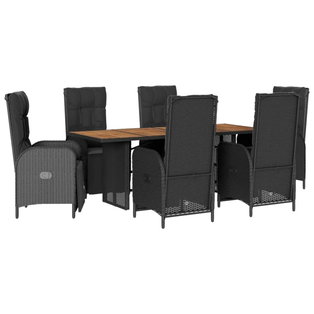 7 Piece Garden Dining Set with Cushions Black Poly Rattan 3213520 - Furniture
