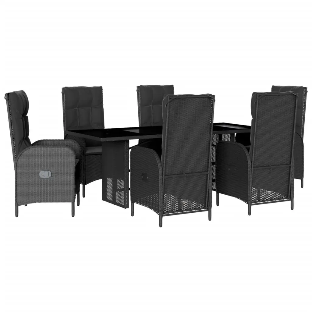 7 Piece Garden Dining Set with Cushions Black Poly Rattan 3213524 - Furniture
