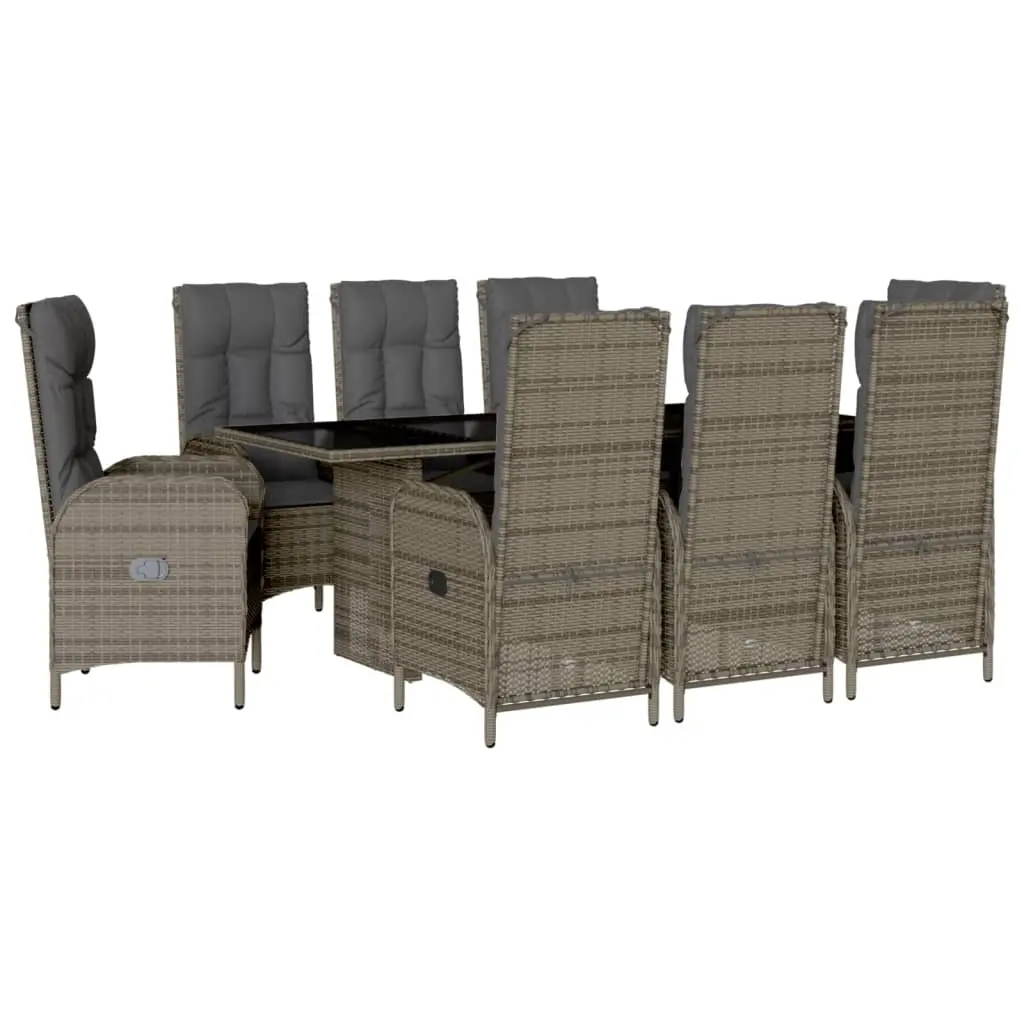 9 Piece Garden Dining Set with Cushions Grey Poly Rattan 3213528 - Furniture