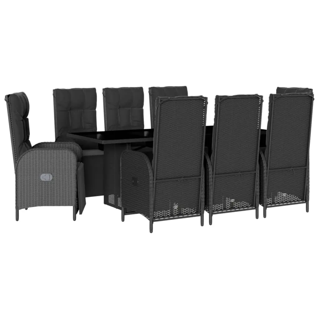 9 Piece Garden Dining Set with Cushions Black Poly Rattan 3213531 - Furniture