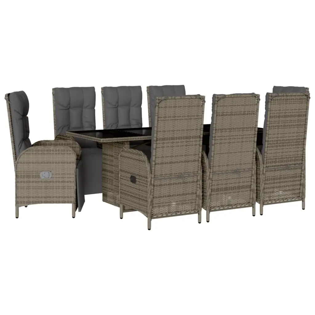 9 Piece Garden Dining Set with Cushions Grey Poly Rattan 3213533 - Furniture