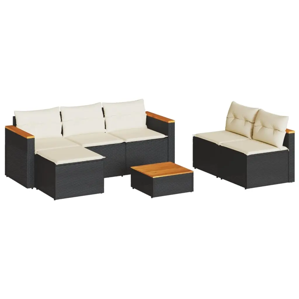 5 Piece Garden Sofa Set with Cushions Black Poly Rattan Acacia 3213537 - Furniture