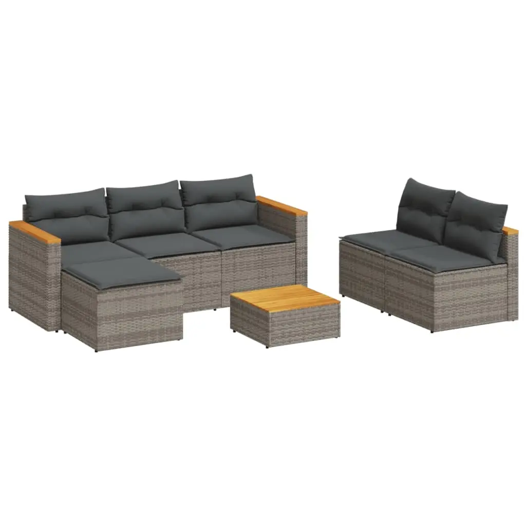 5 Piece Garden Sofa Set with Cushions Grey Poly Rattan Acacia 3213538 - Furniture