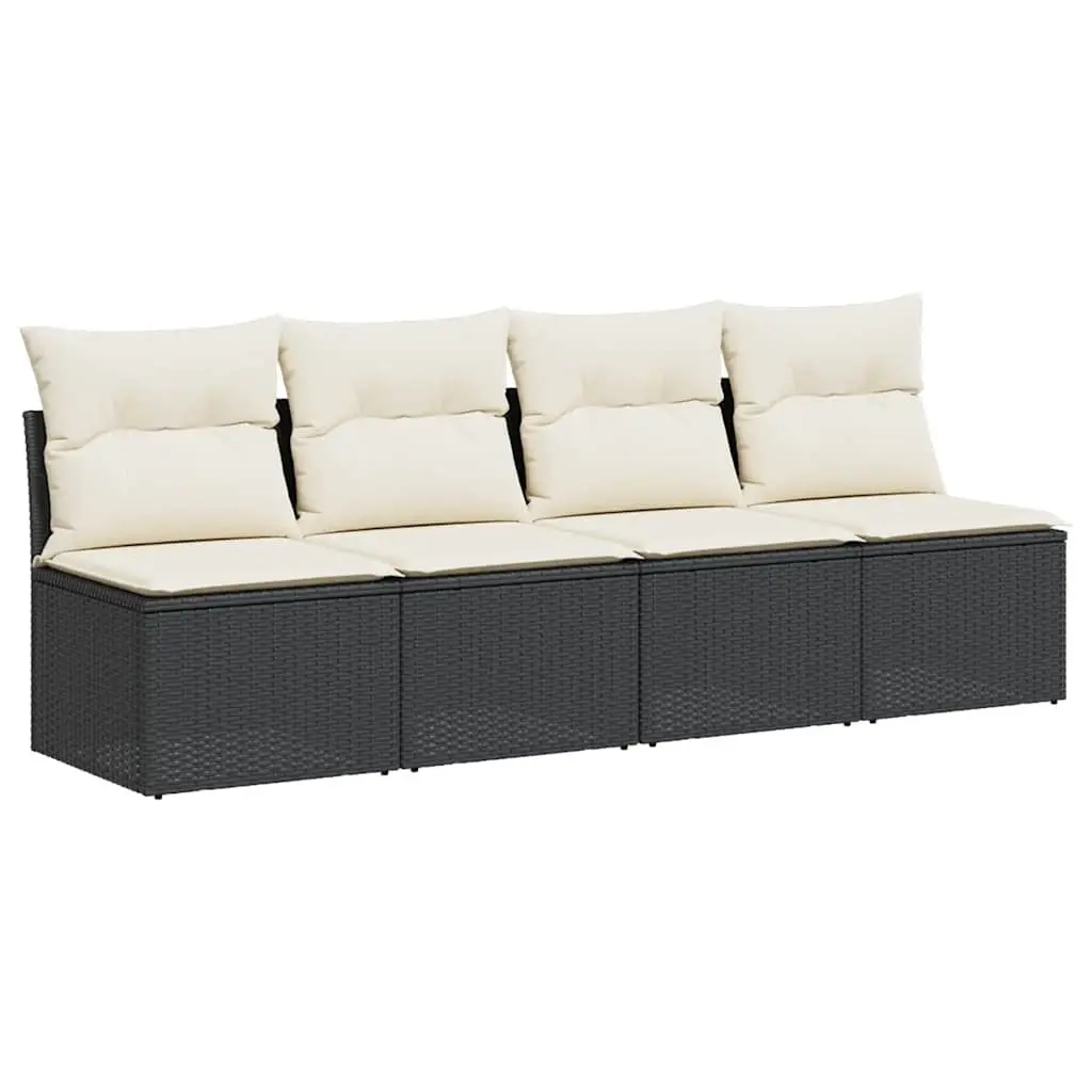 Garden Sofa with Cushions 4-Seater Black Poly Rattan 366000