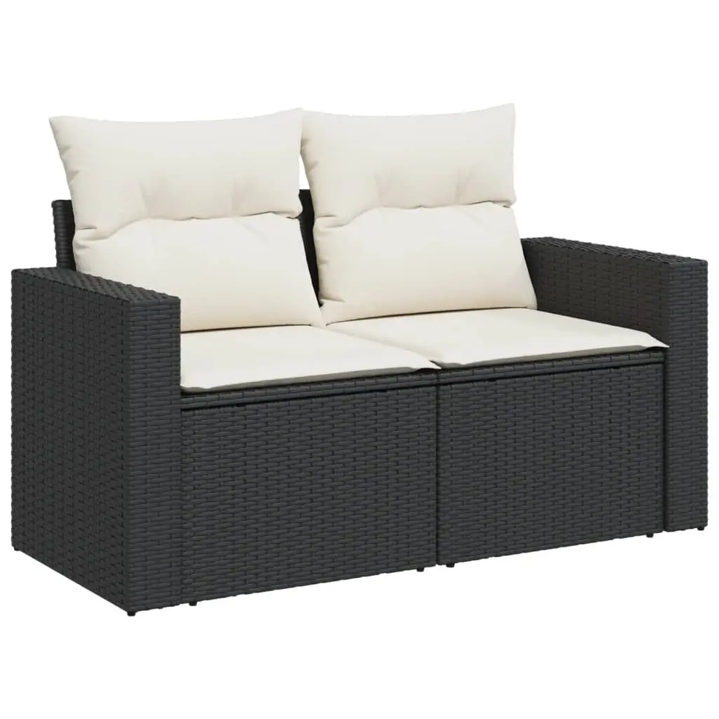 Garden Sofa with Cushions 2-Seater Black Poly Rattan 366004