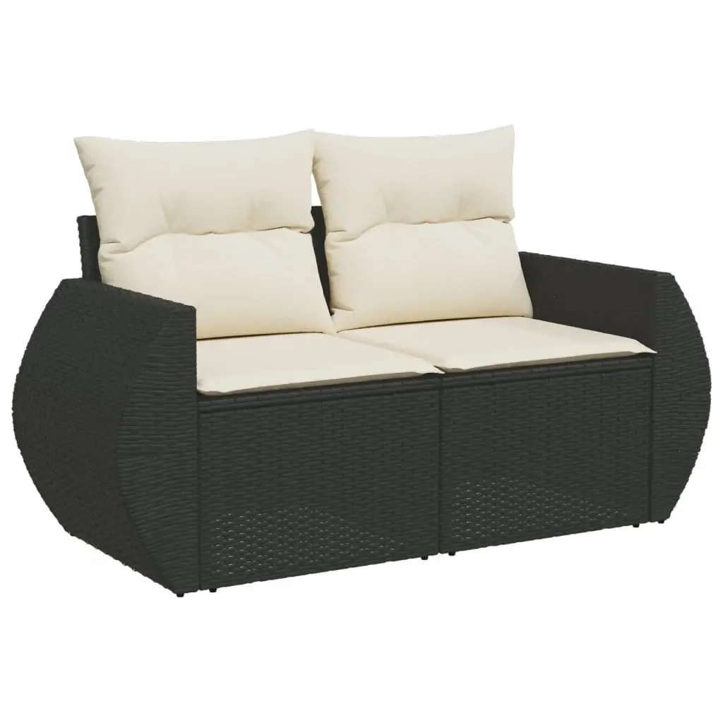 Garden Sofa with Cushions 2-Seater Black Poly Rattan 366006