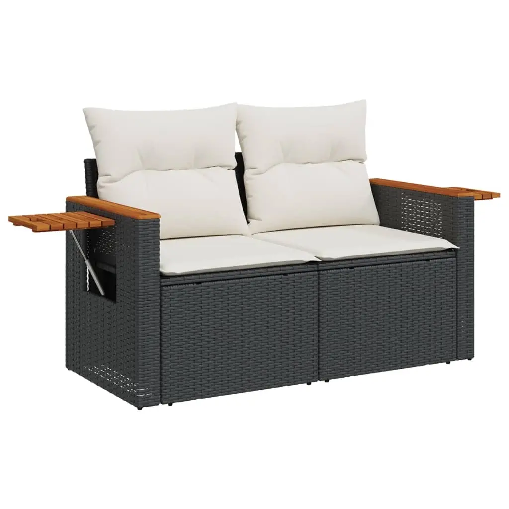 Garden Sofa with Cushions 2-Seater Black Poly Rattan 366009