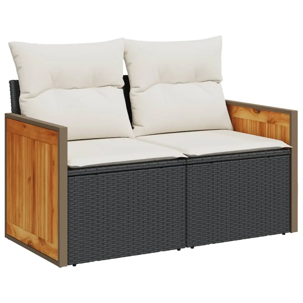 Garden Sofa with Cushions 2-Seater Black Poly Rattan 366010