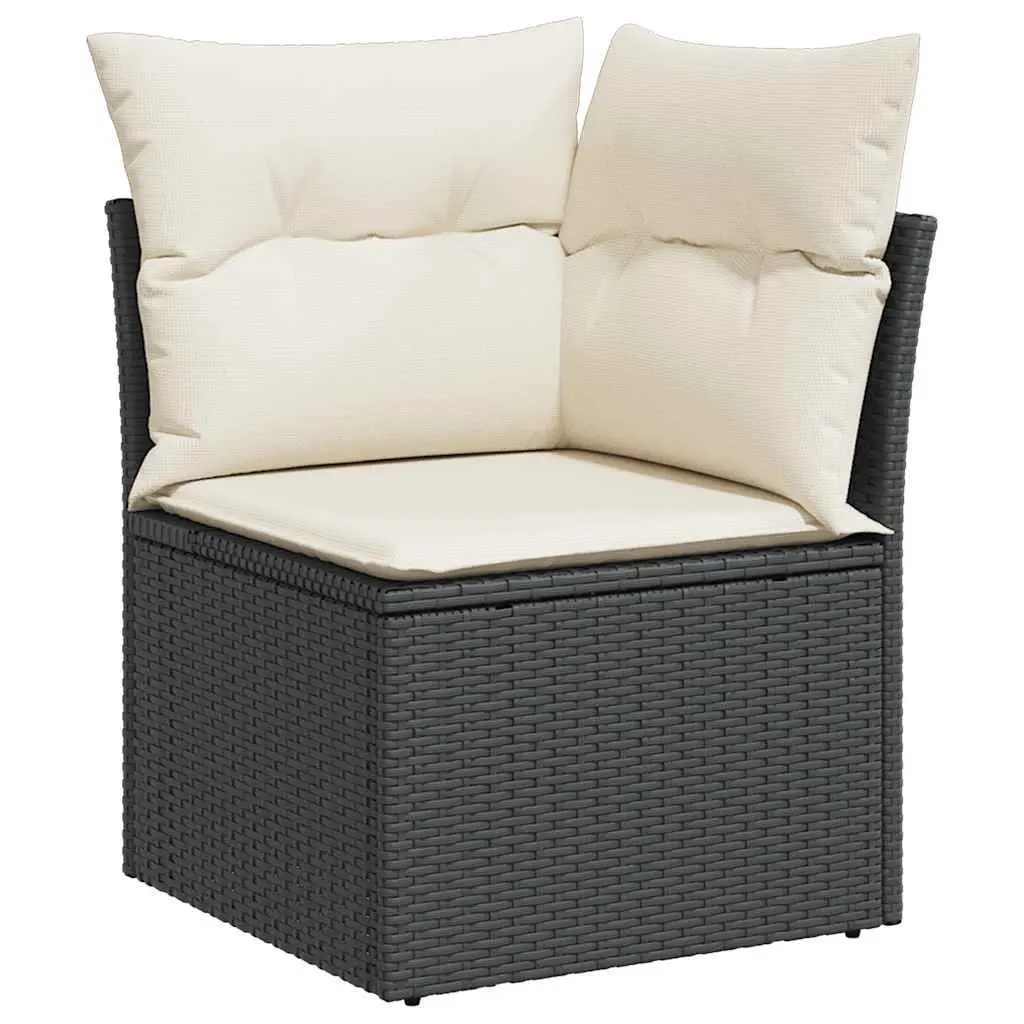 Garden Sofa Corner with Cushions Black Poly Rattan 366012 - Furniture