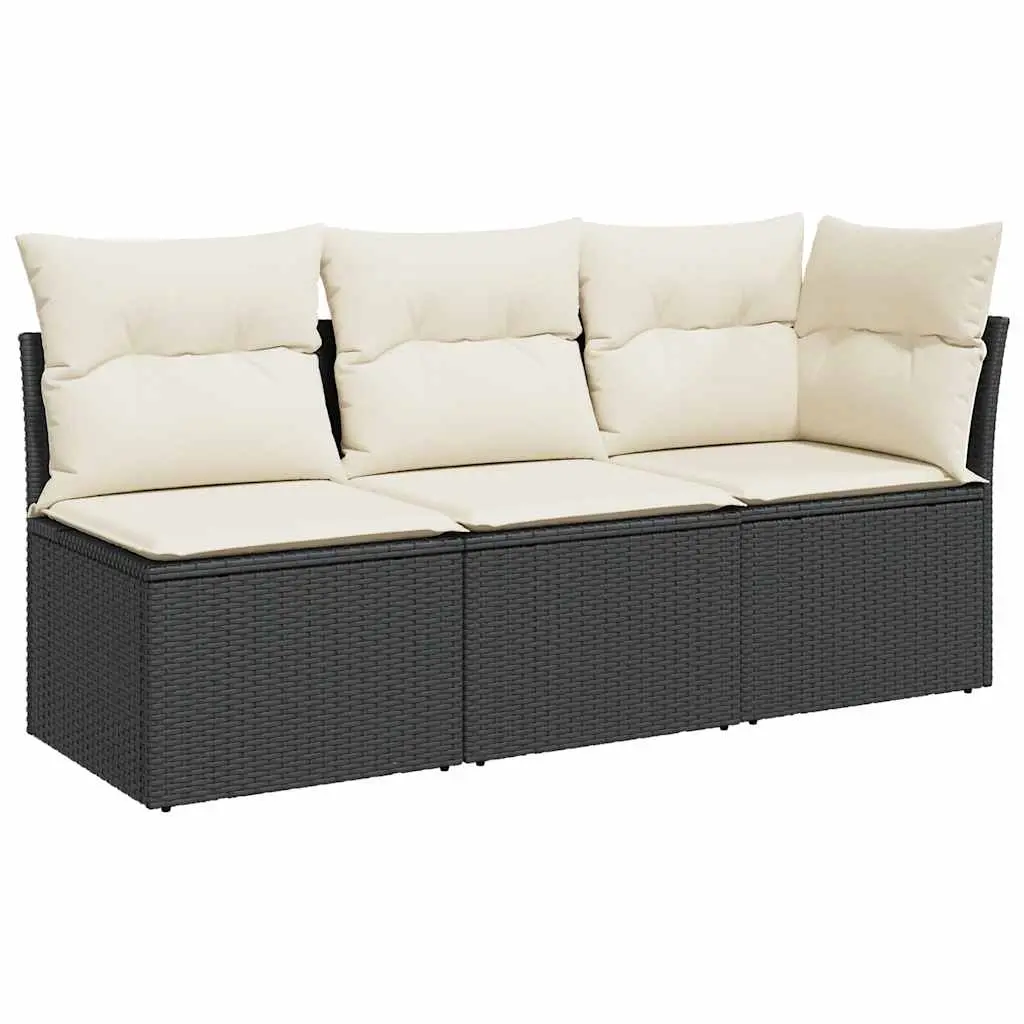 Garden Sofa with Cushions 3-Seater Black Poly Rattan 366014