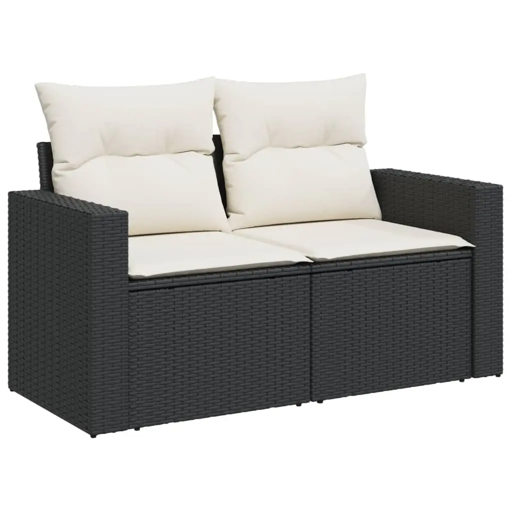 Garden Sofa with Cushions 2-Seater Black Poly Rattan 366016