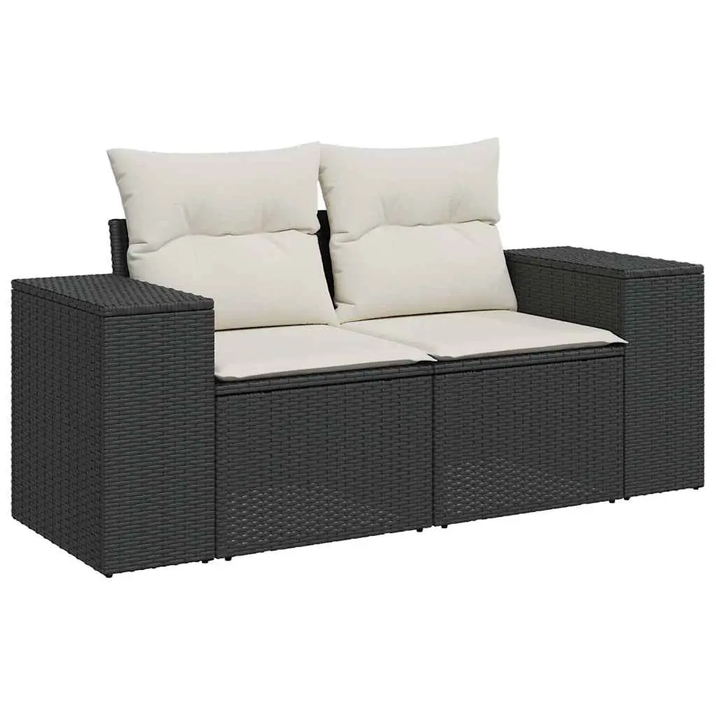 Garden Sofa with Cushions 2-Seater Black Poly Rattan 366019