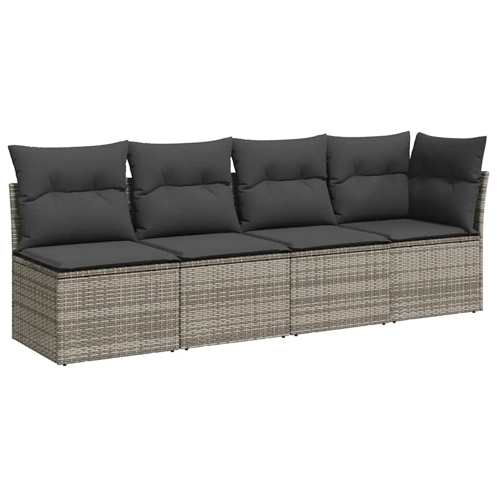 Garden Sofa with Cushions 4-Seater Grey Poly Rattan 366115