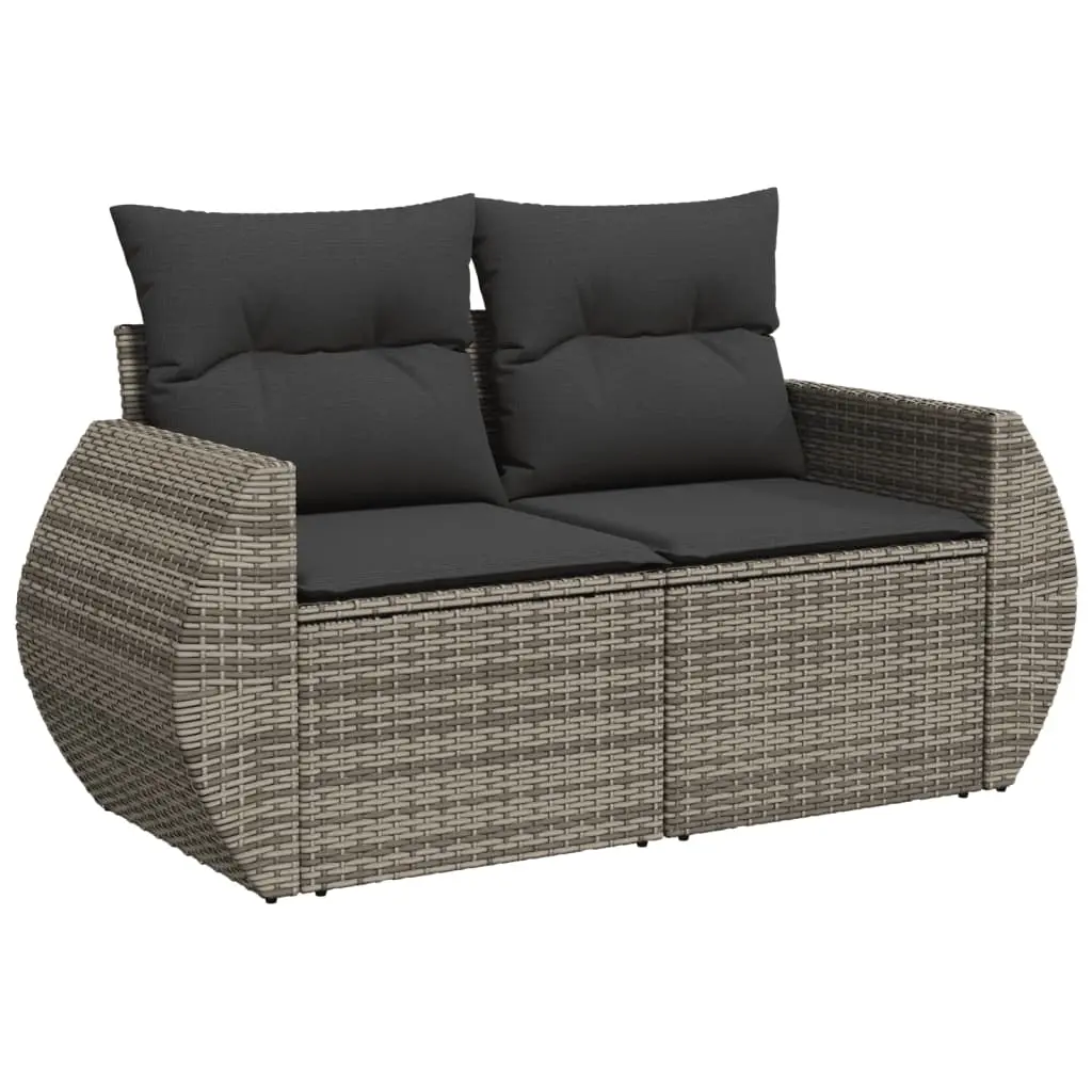 Garden Sofa with Cushions 2-Seater Grey Poly Rattan 366124