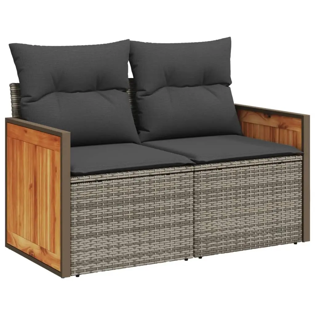 Garden Sofa with Cushions 2-Seater Grey Poly Rattan 366130