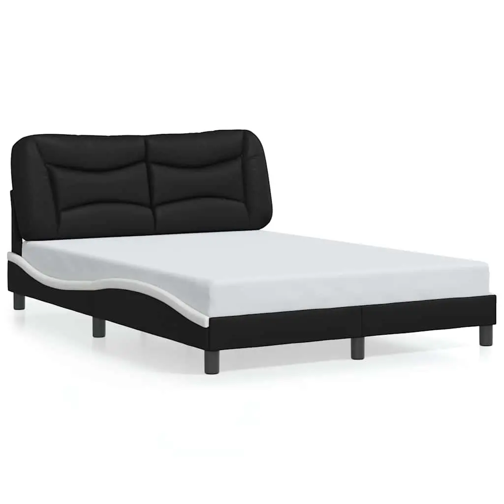 Bed Frame without Mattress "Hvar" Black and White 137x190 cm Double Faux Leather 3208038 - Furniture