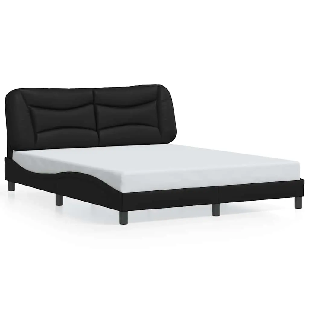 Bed Frame without Mattress "Hvar" Black 152x203 cm Queen Faux Leather 3208039 - Furniture