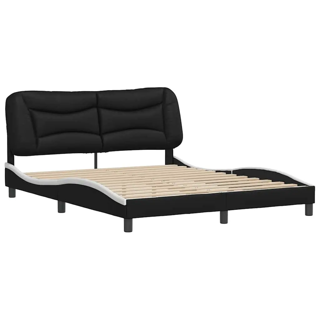 Bed Frame without Mattress "Hvar" Black and White 152x203 cm Queen Faux Leather 3208041 - Furniture