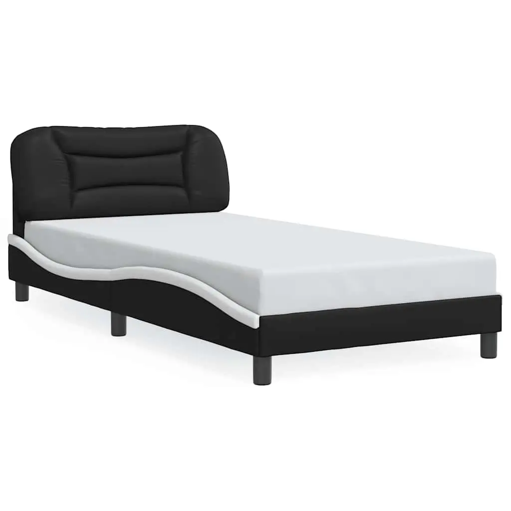 Bed Frame without Mattress "Hvar" Black and White 107x203 cm King Single Faux Leather 3208257 - Furniture