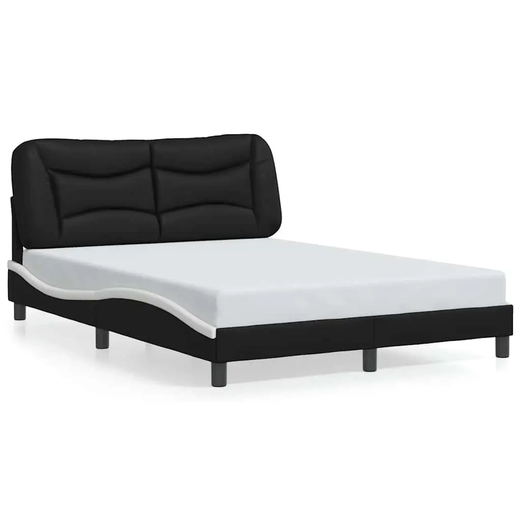 Bed Frame without Mattress "Hvar" Black and White 137x190 cm Double Faux Leather 3208259 - Furniture