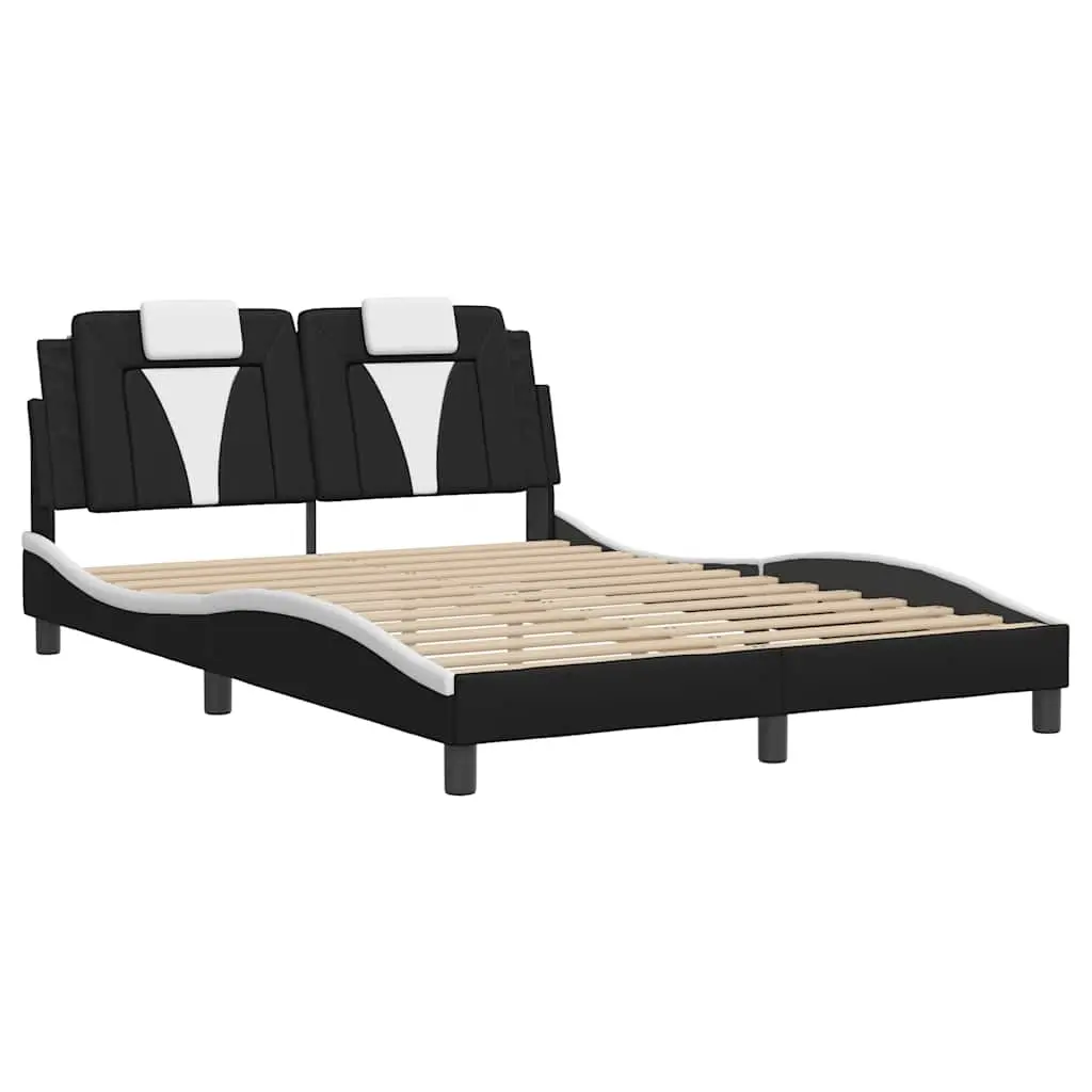 Bed Frame "Viana" without Mattress Black and White 137x190 cm Double Faux Leather 3208269 - Furniture