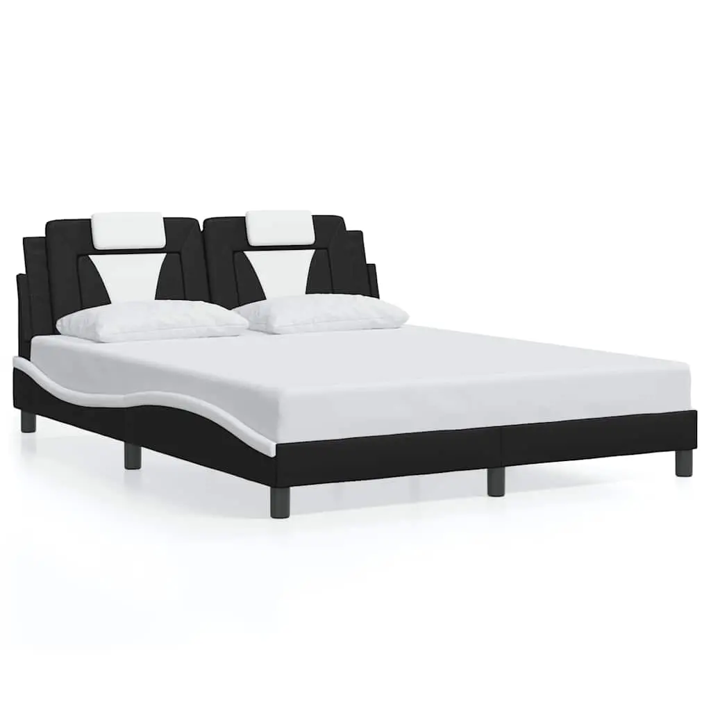 Bed Frame "Viana" without Mattress Black and White 152x203 cm Queen Faux Leather 3208271 - Furniture