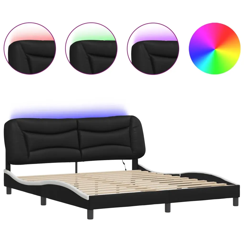 Bed Frame with LED without Mattress "Hvar" Black and White 180x200 cm 3213953 - Furniture