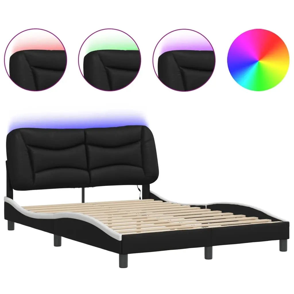 Bed Frame with LED without Mattress "Hvar" Black and White 137x190 cm 3213970 - Furniture