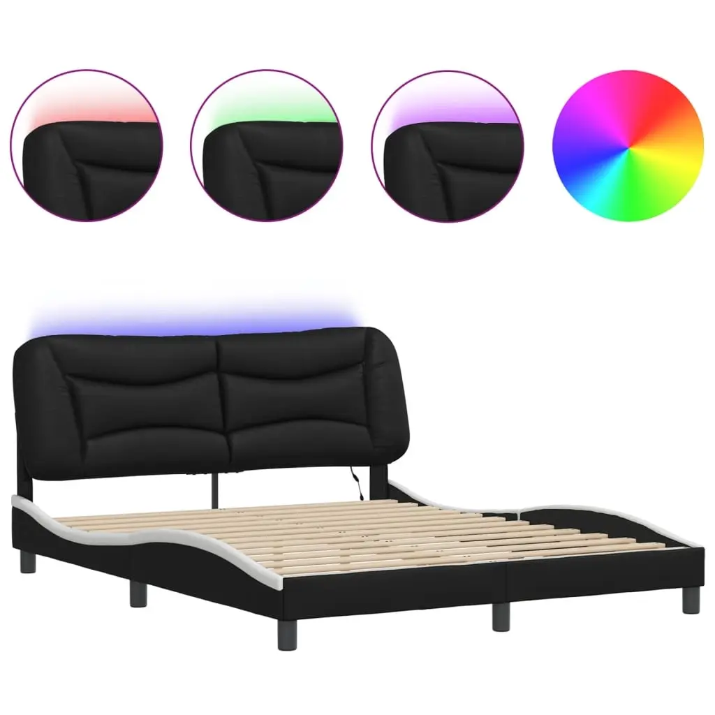 Bed Frame with LED without Mattress "Hvar" Black and White 152x203 cm 3213973 - Furniture