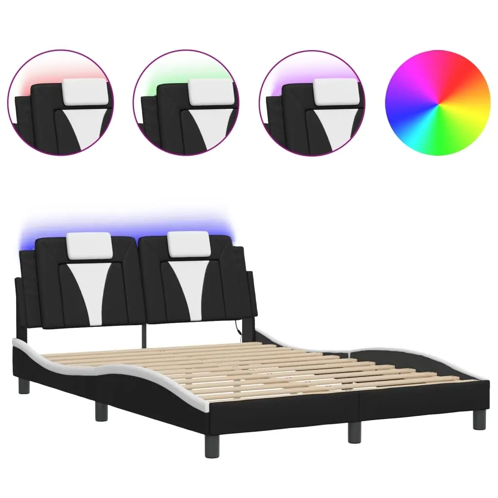 Bed Frame "Viana" with LED without Mattress Black and White 137x190 cm 3214058 - Furniture
