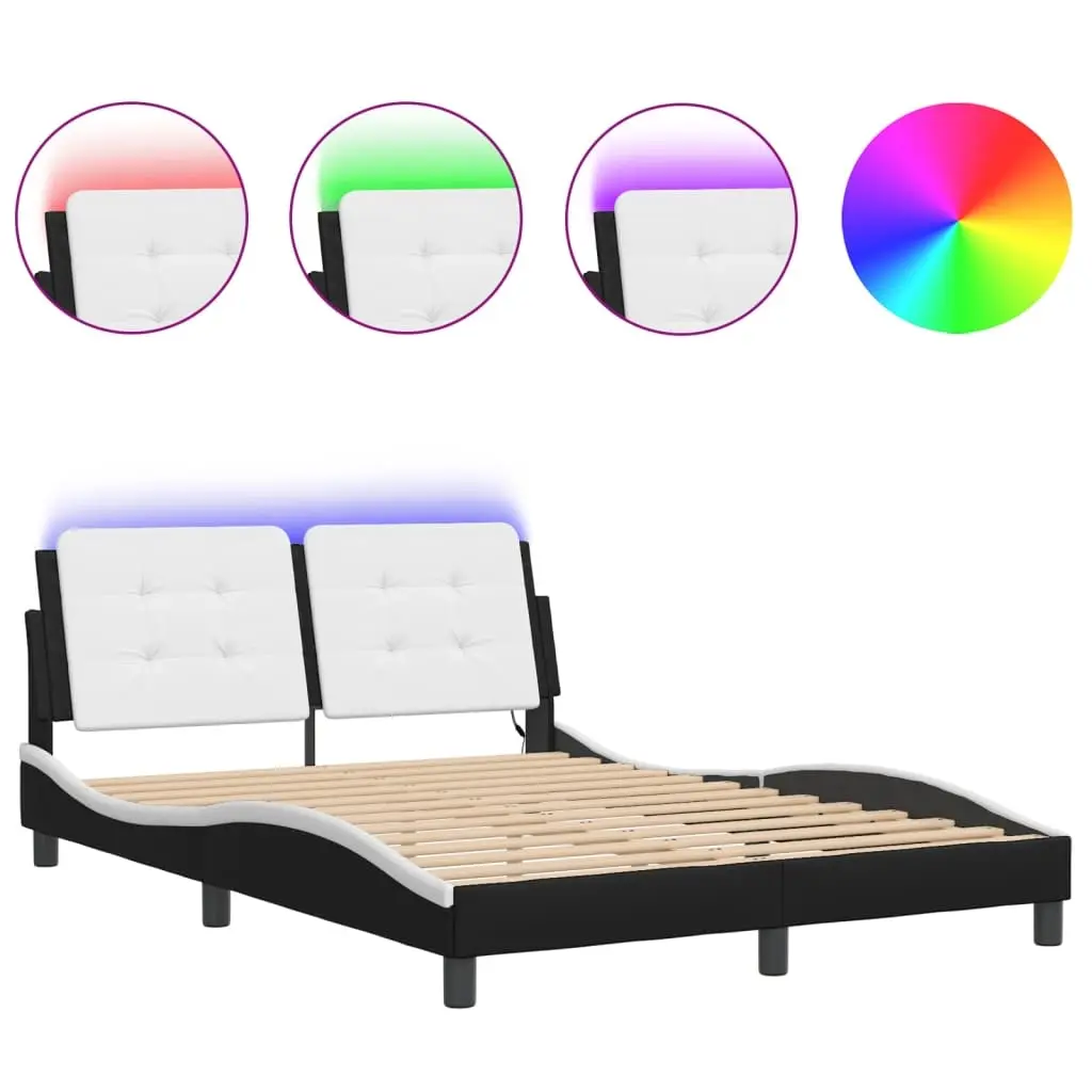 Bed Frame with LED without Mattress "Zadar" Black and White 137x190 cm 3214146 - Furniture