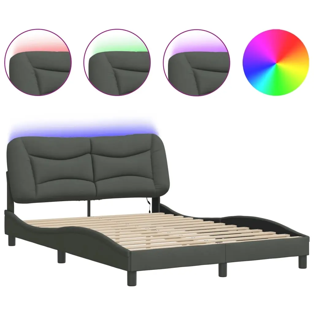 Bed Frame with LED without Mattress "Hvar" Dark Grey 137x190 cm Double Fabric 3214160 - Furniture