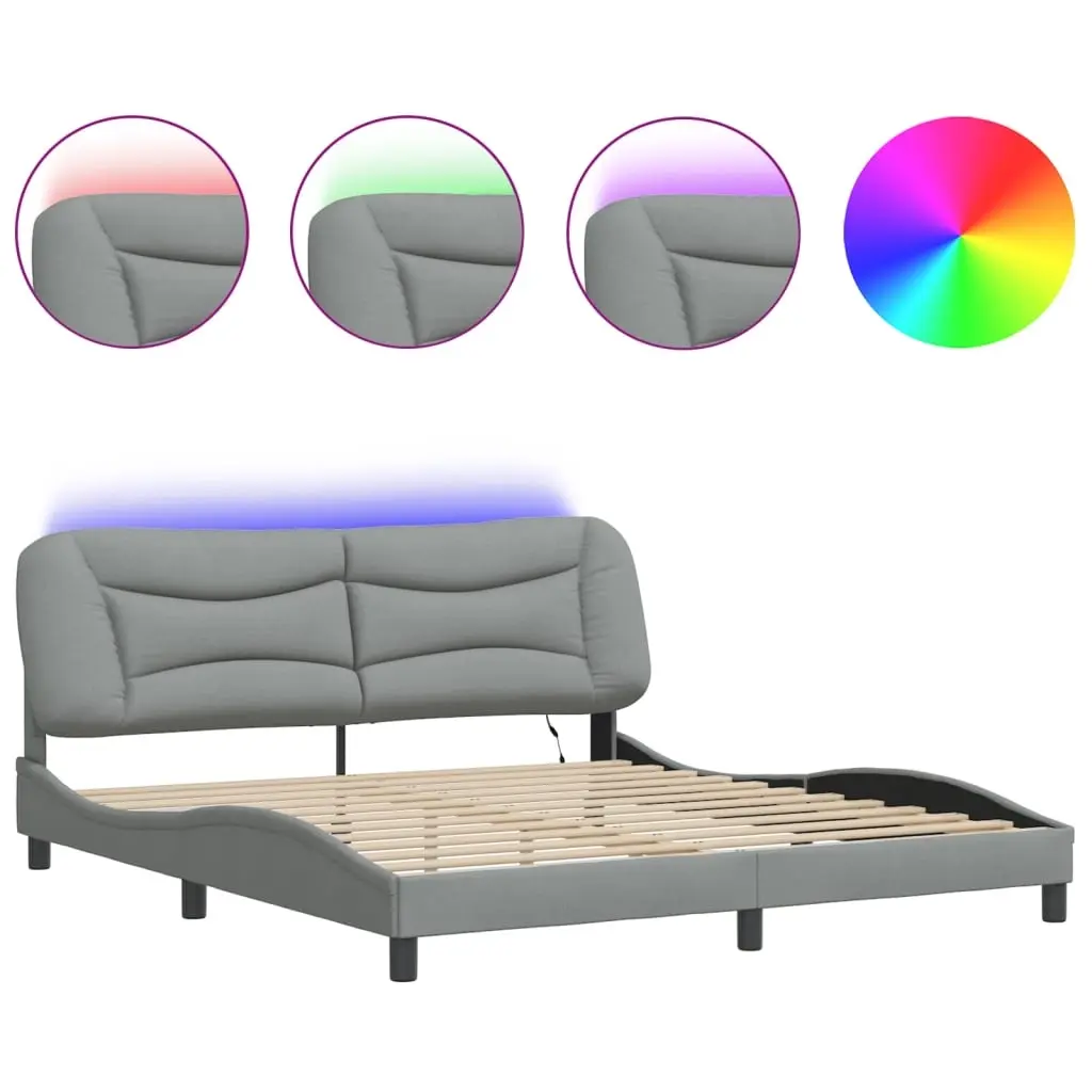 Bed Frame with LED without Mattress "Hvar" Dark Grey 180x200 cm King Fabric 3214164 - Furniture