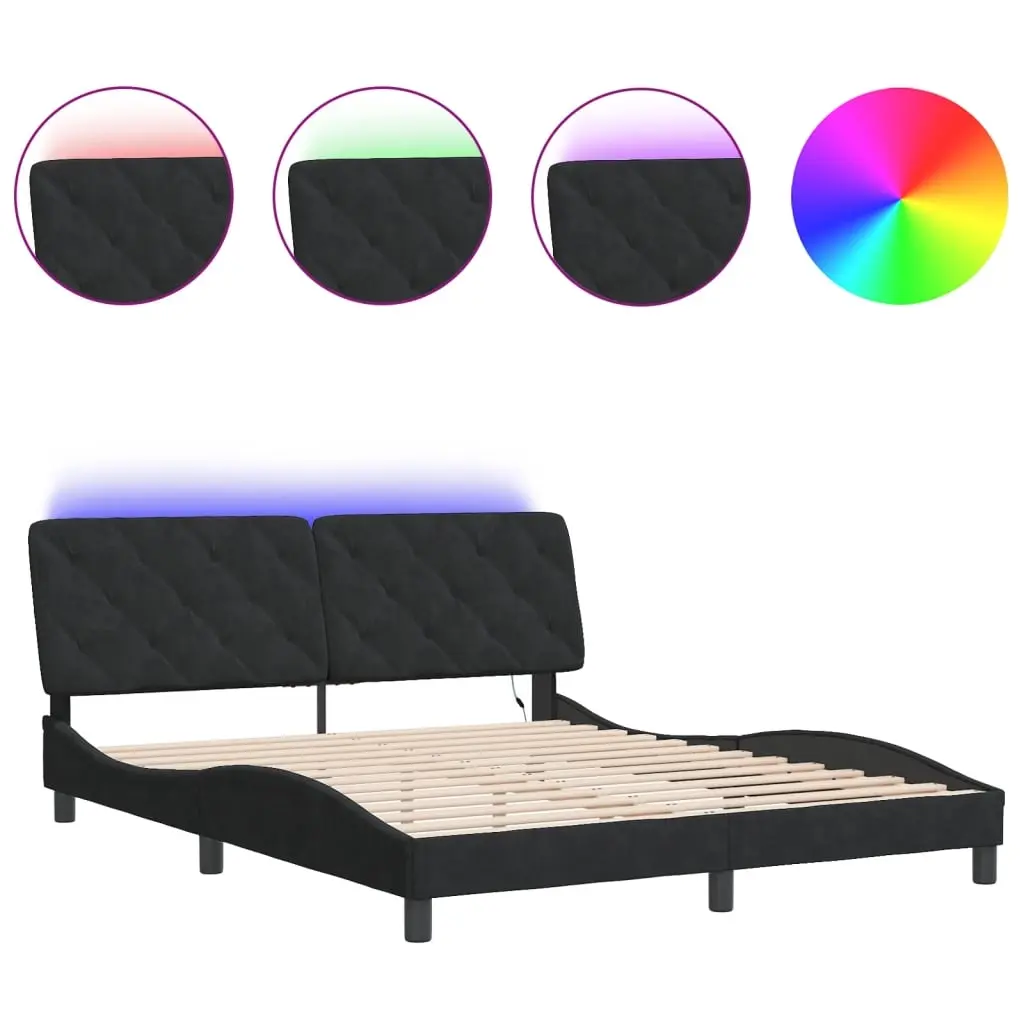 Bed Frame with LED without Mattress Black 152x203 cm Queen Velvet 3214178 - Furniture