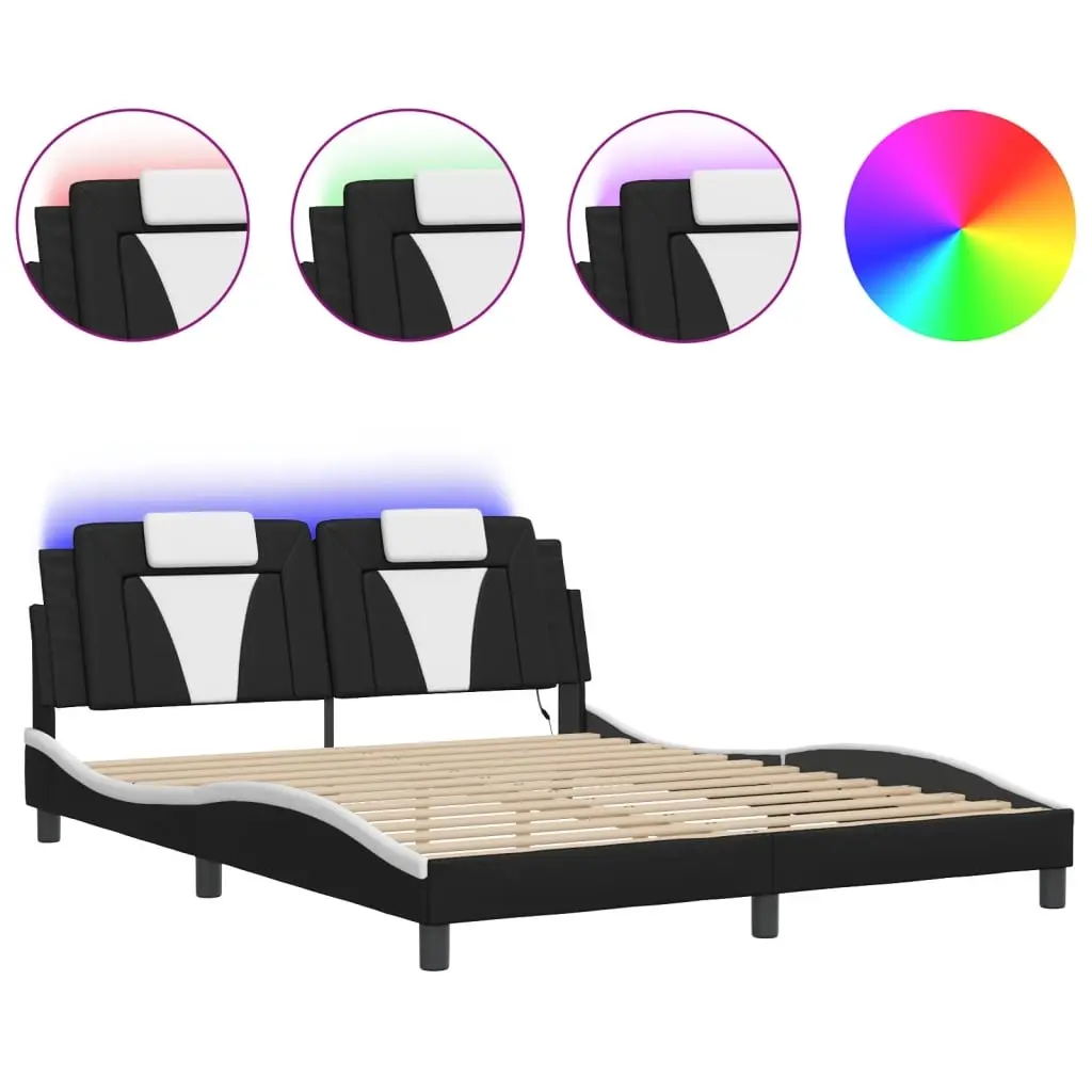 Bed Frame "Viana" with LED without Mattress Black and White 152x203 cm 3214197 - Furniture