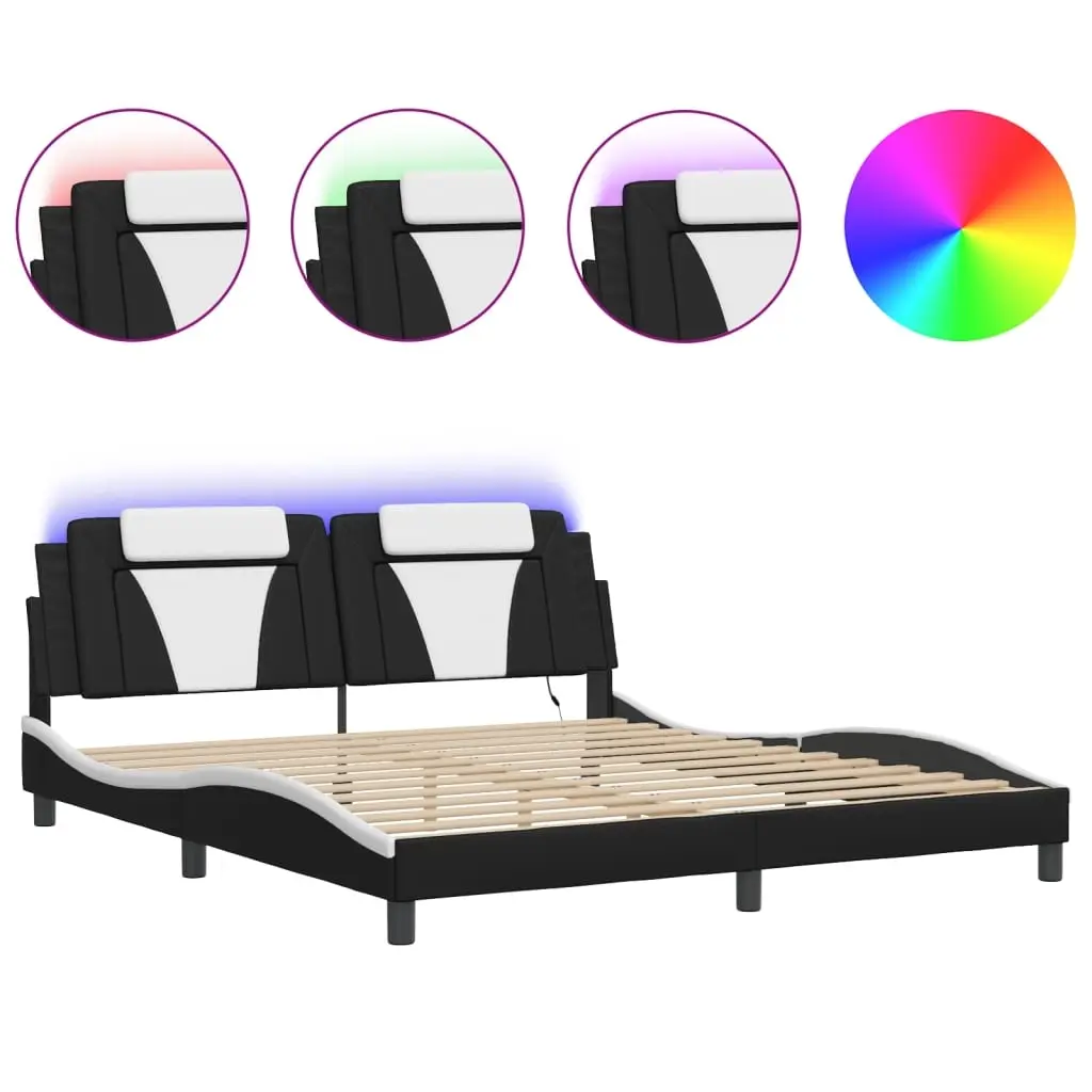 Bed Frame "Viana" with LED without Mattress Black and White 180x200 cm 3214199 - Furniture
