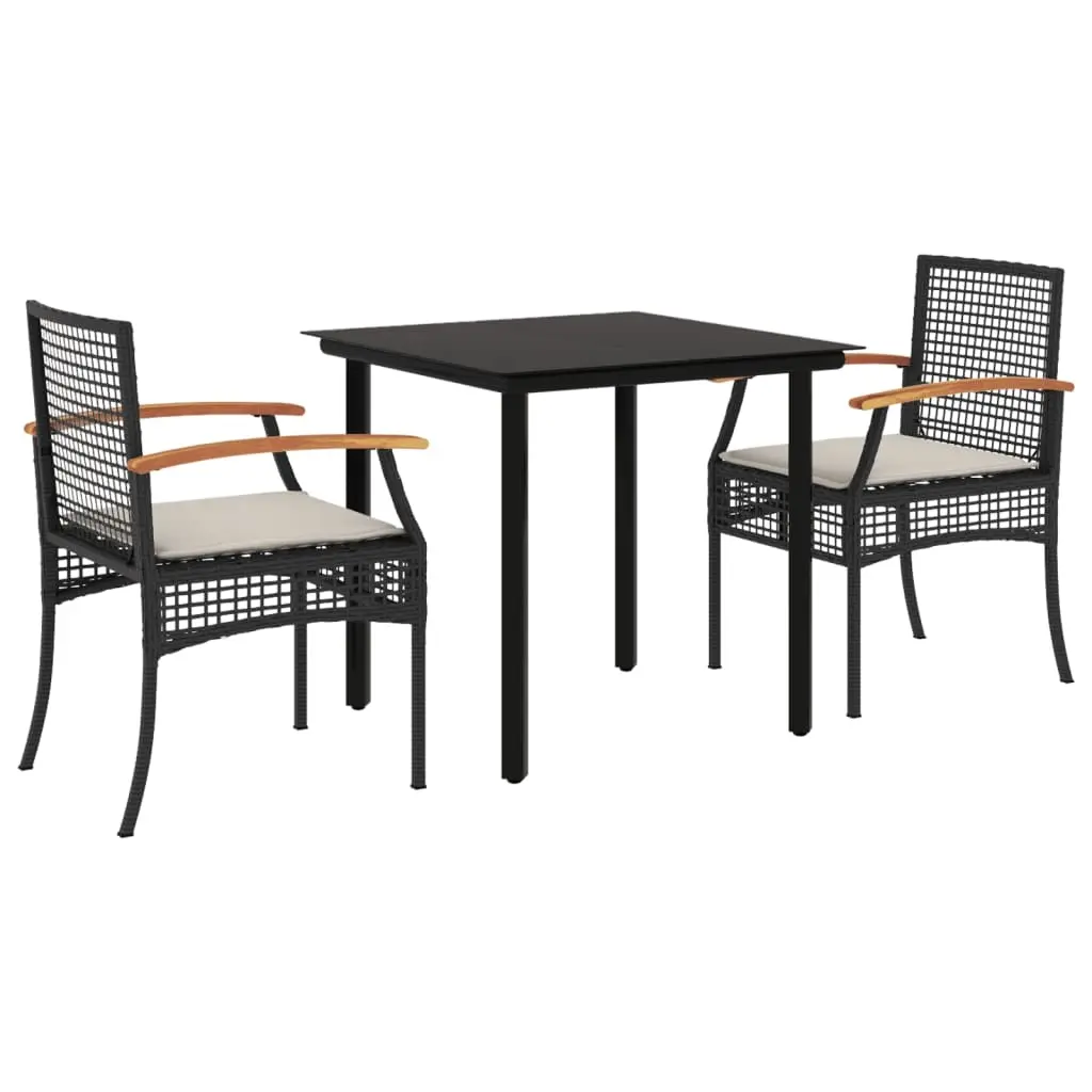 3 Piece Garden Dining Set with Cushions Black Poly Rattan 3213603 - Furniture