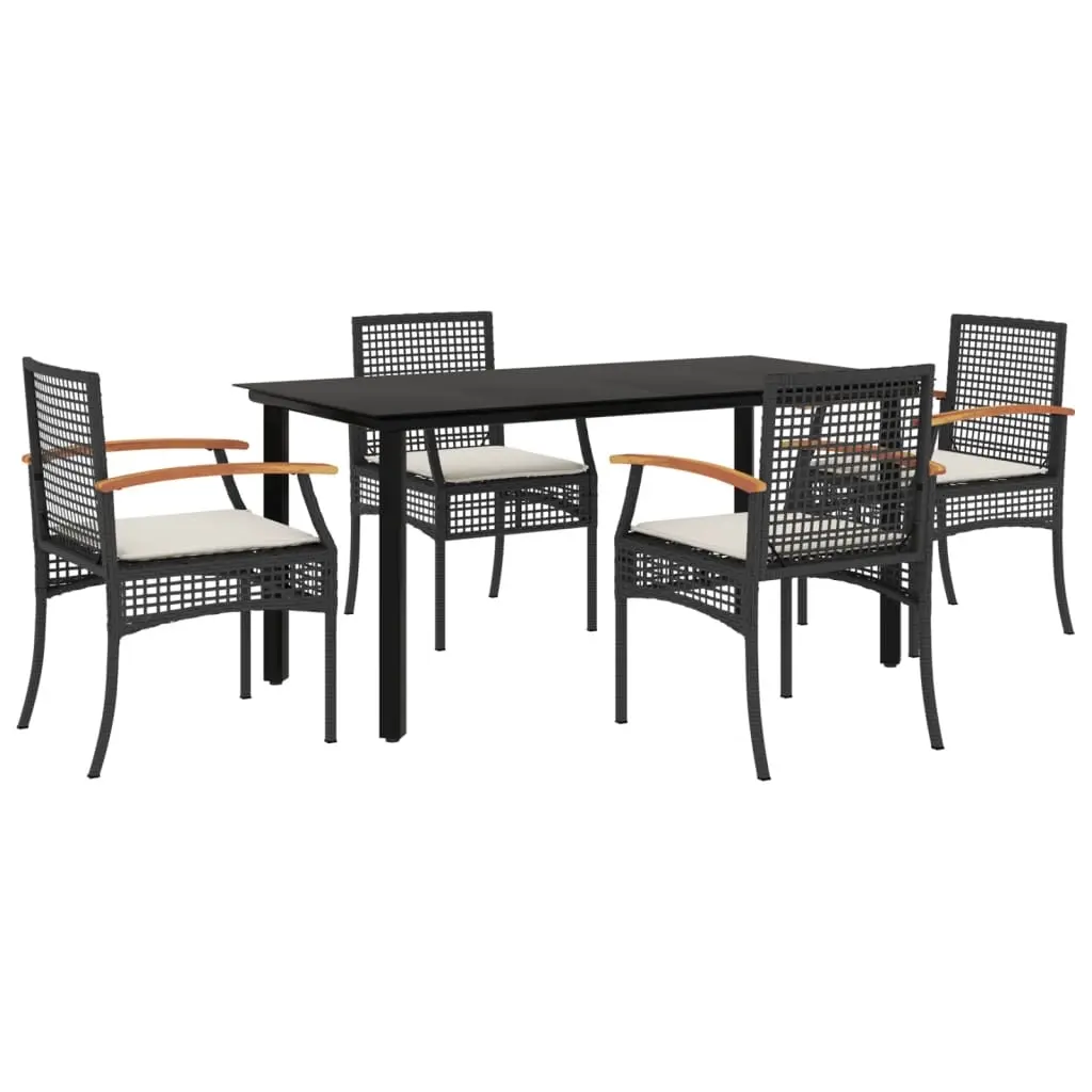 5 Piece Garden Dining Set with Cushions Black Poly Rattan 3213606 - Furniture