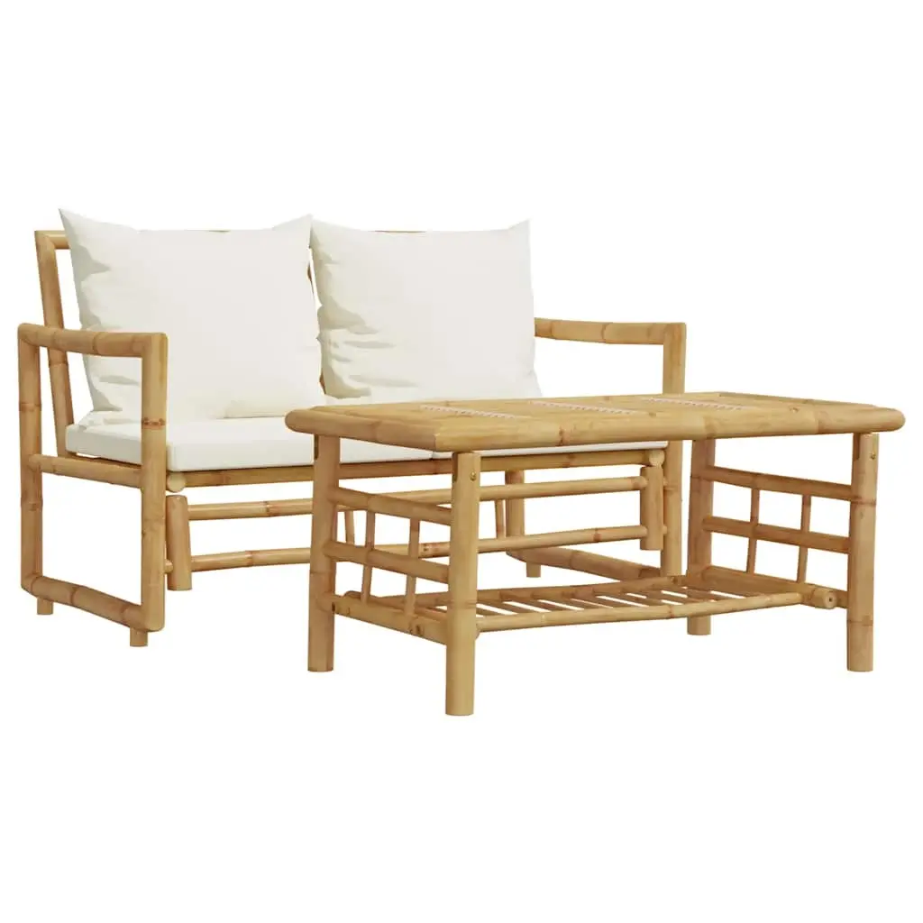 2 Piece Garden Sofa Set with Cushions Bamboo 365870 - Furniture
