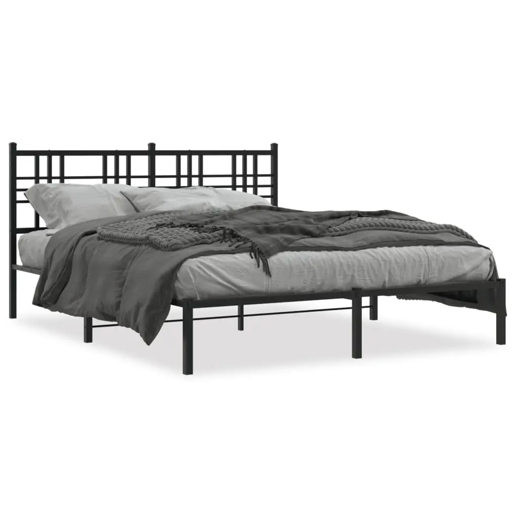 Metal Bed Frame without Mattress with Headboard Black 150x200 cm 376326 - Furniture