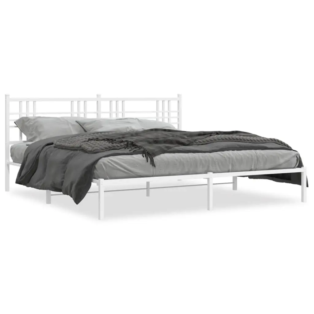 Metal Bed Frame without Mattress with Headboard White 183x203 cm King 376377 - Furniture