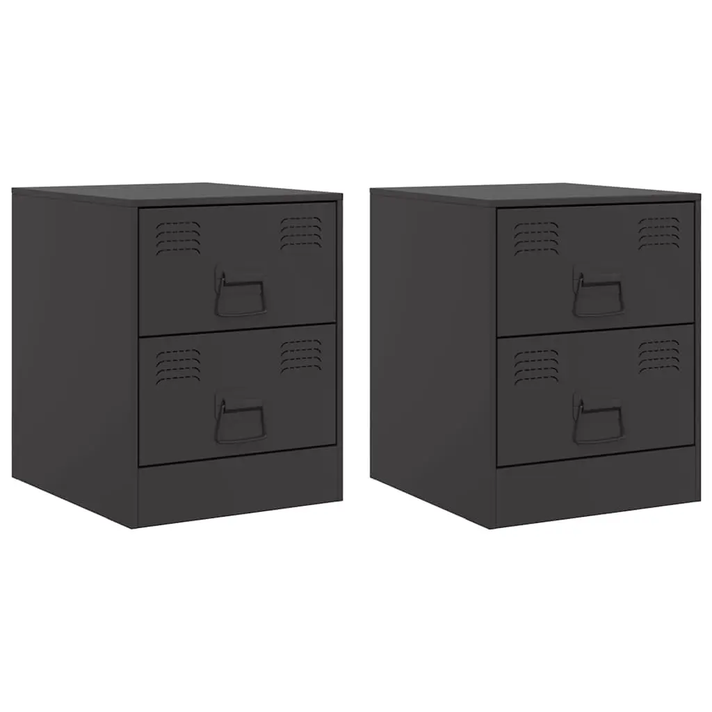 Bedside Cabinets 2 pcs Black 34.5x39x44 cm Steel 841620 - Furniture